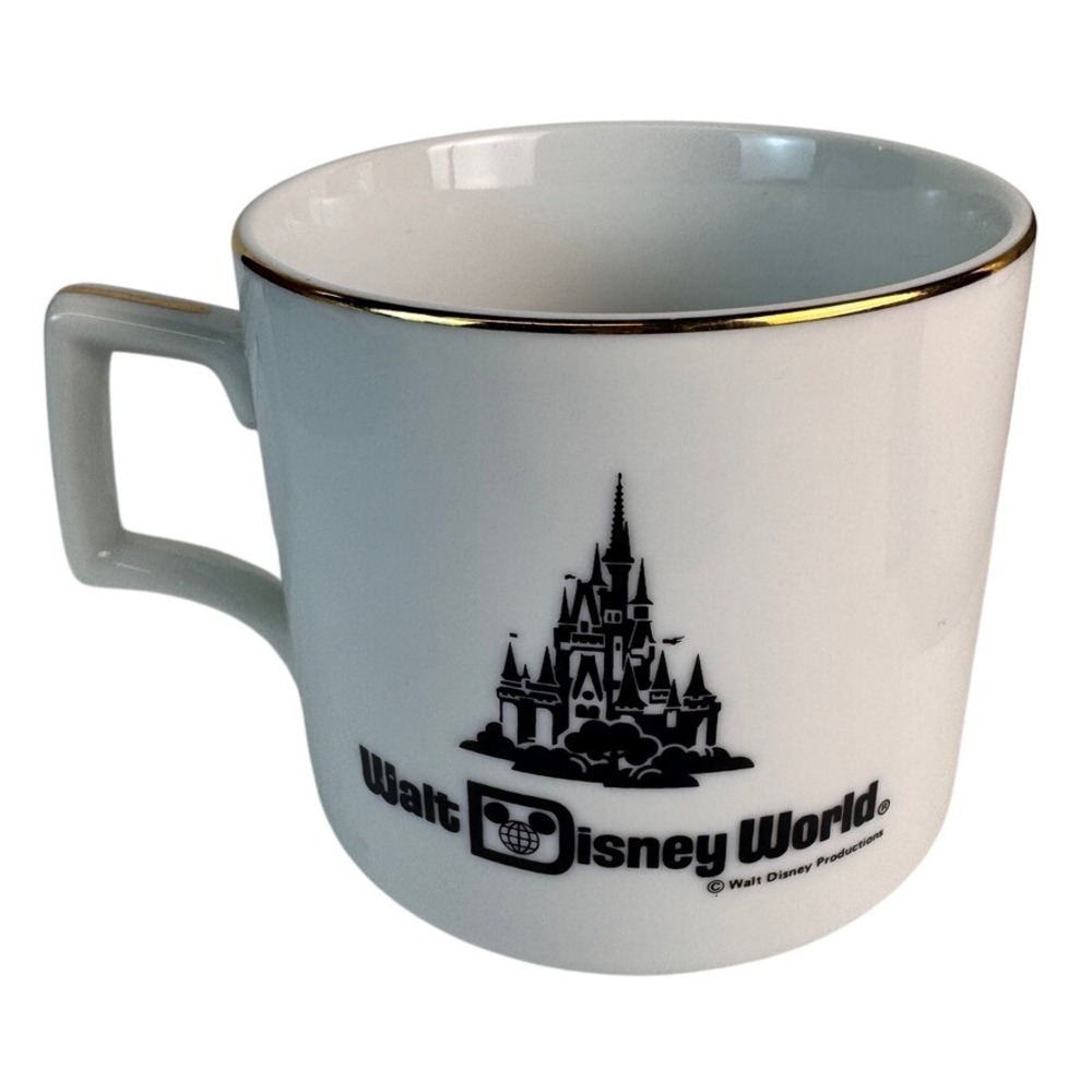 Vintage Walt Disney World Coffee Mug Castle Logo Gold Rim Made in Japan White